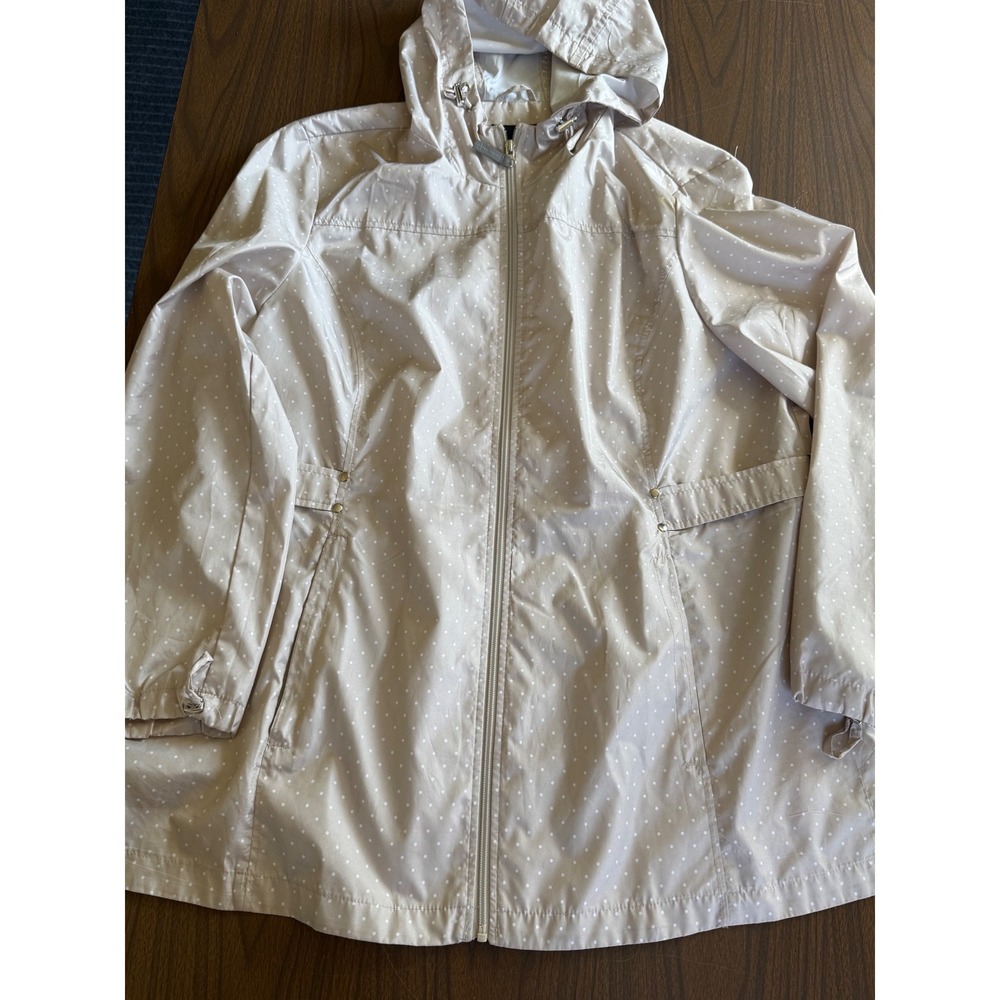 Jones New York Women XXL Polka Dot Hooded Windbreaker Jacket Beige J11740D-RC